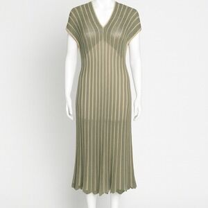 Floris Green Metallic Gold‎ Striped Crochet Knit Midi Dress Size S/M Italy